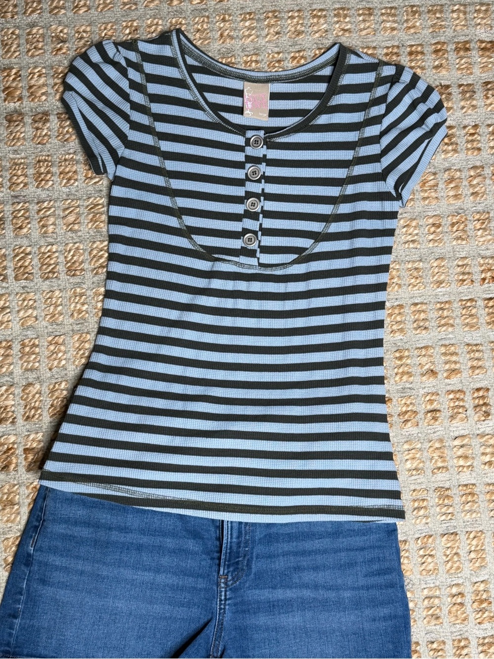 Lucy Blue and Black Striped Scoop-Neck Short Sleeve Tee